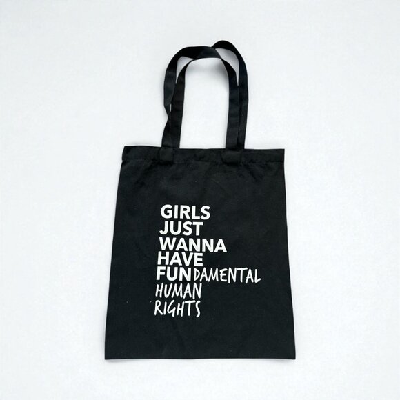GIRLS JUST WANT TO HAVE FUNDAMENTAL RIGHTS Black Canvas Tote Bag NEW NWOT - Picture 1 of 4
